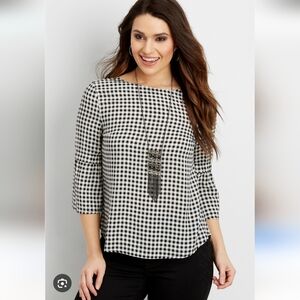 New Maurices Gingham Black And White Print Top With Tie Back Checkered Blouse